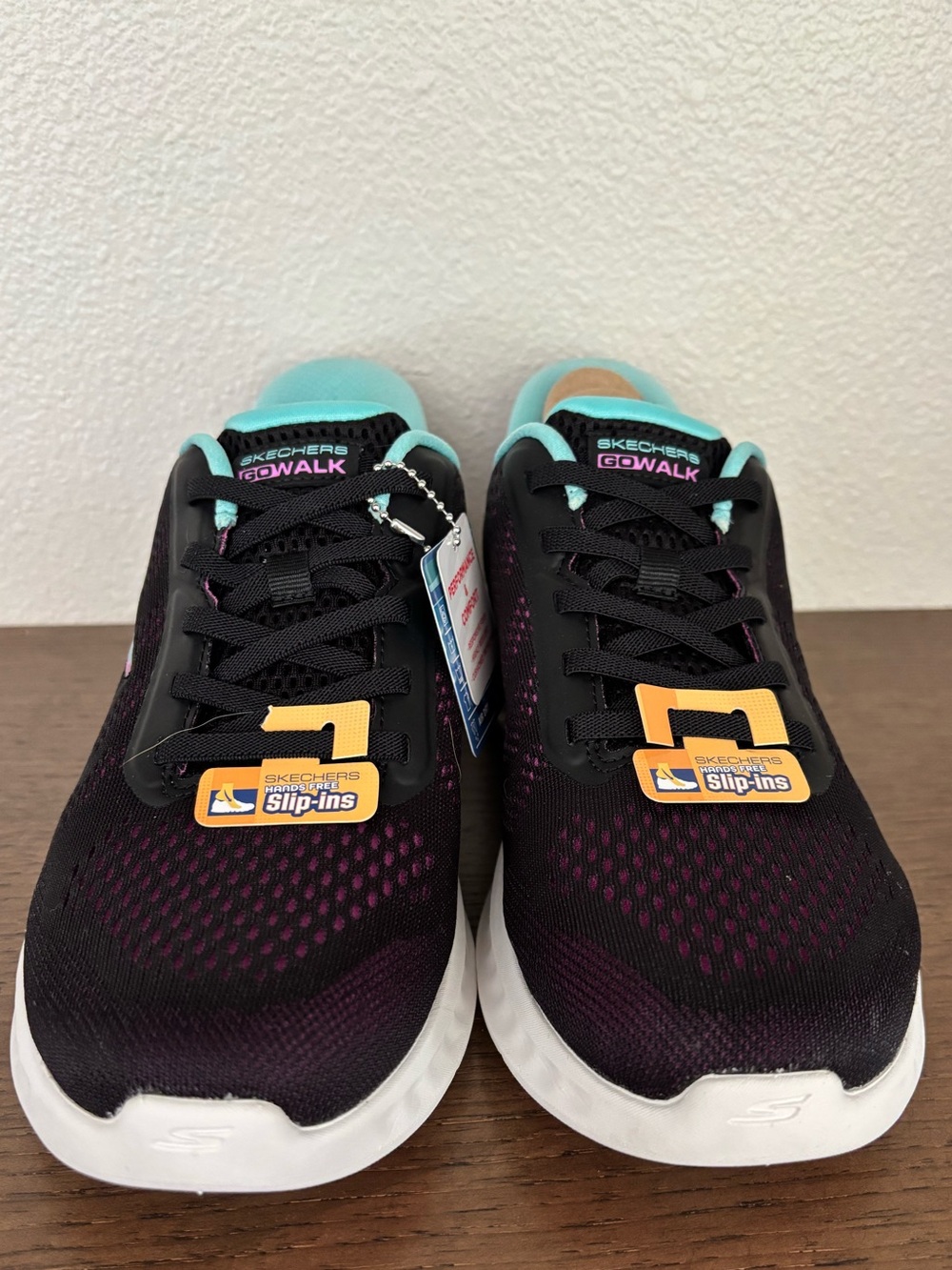 Skechers GOwalk Black with Teal & Purple Women's Slip-On Sneakers